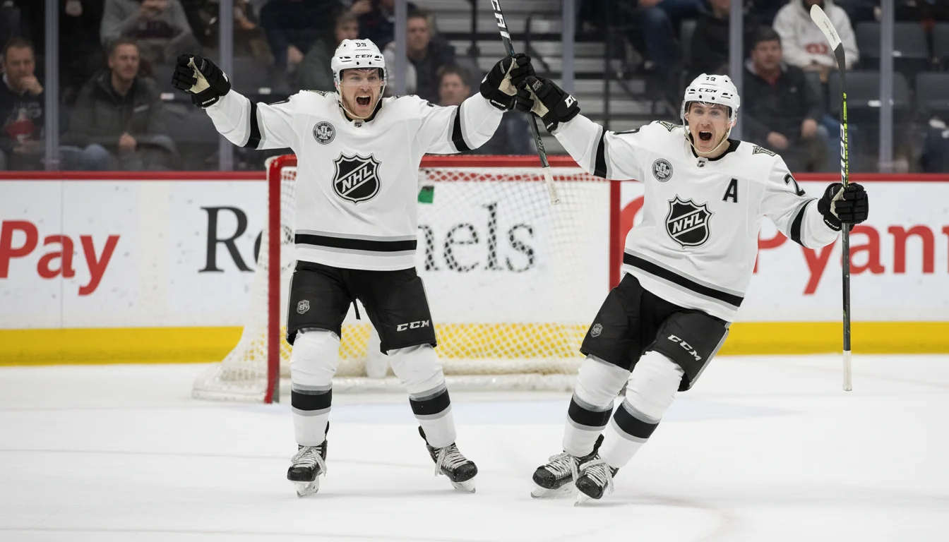 Eishockey-Nationalmannschaft feiert ein Tor bei der Weltmeisterschaft