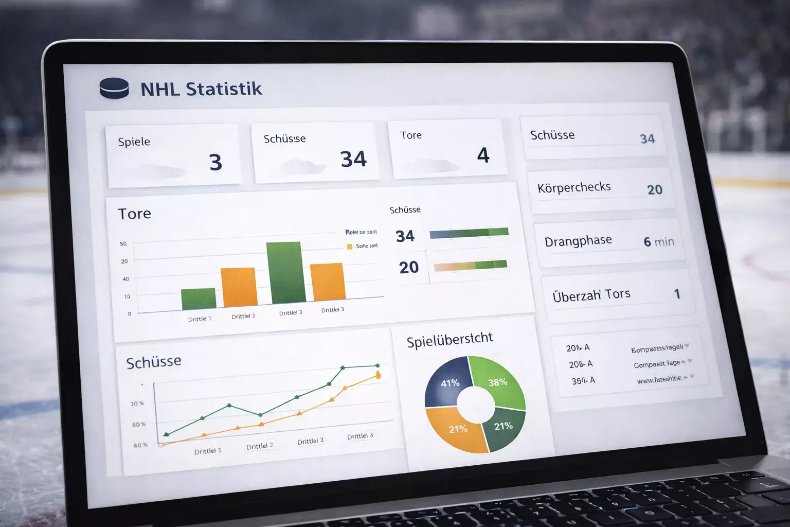 Sportstatistik-Dashboard mit Eishockey-Daten auf Bildschirm