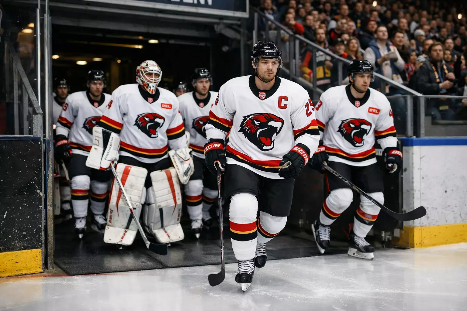 Deutsche Eishockey-Mannschaft beim Einlauf in die Halle